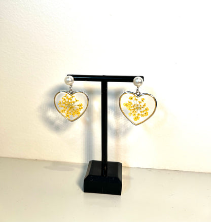 Heart with yellow flowers earrings