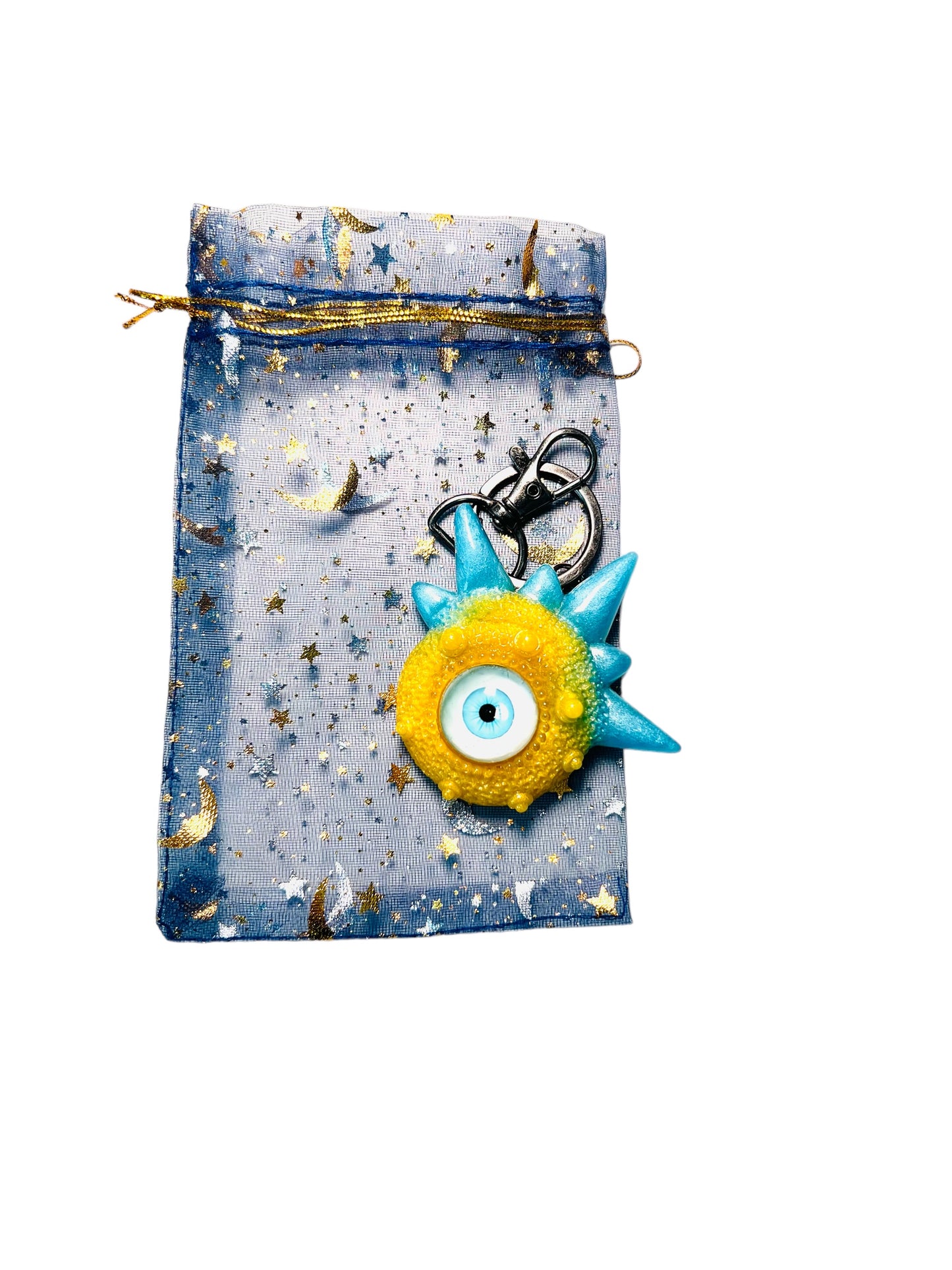 Monster blue and yellow keychain. Model Spiky.