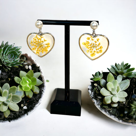 Heart with yellow flowers earrings