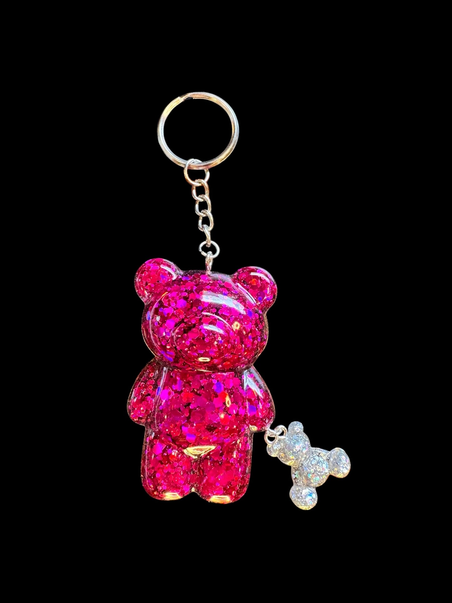 Pink glitter gummy bear keychain