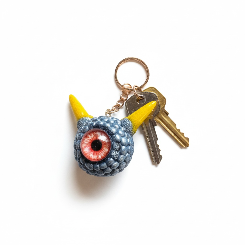 Monster grey purple and yellow keychain. Model Pointy.