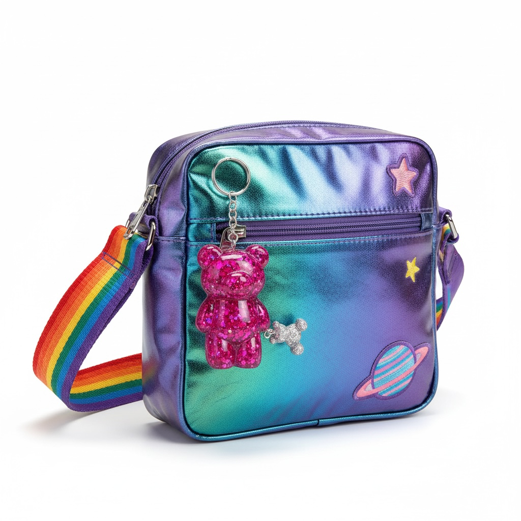 Pink glitter gummy bear keychain