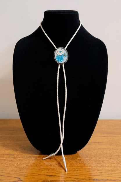 Bolo tie, blue flowers and watch gears, handmade resin jewelry