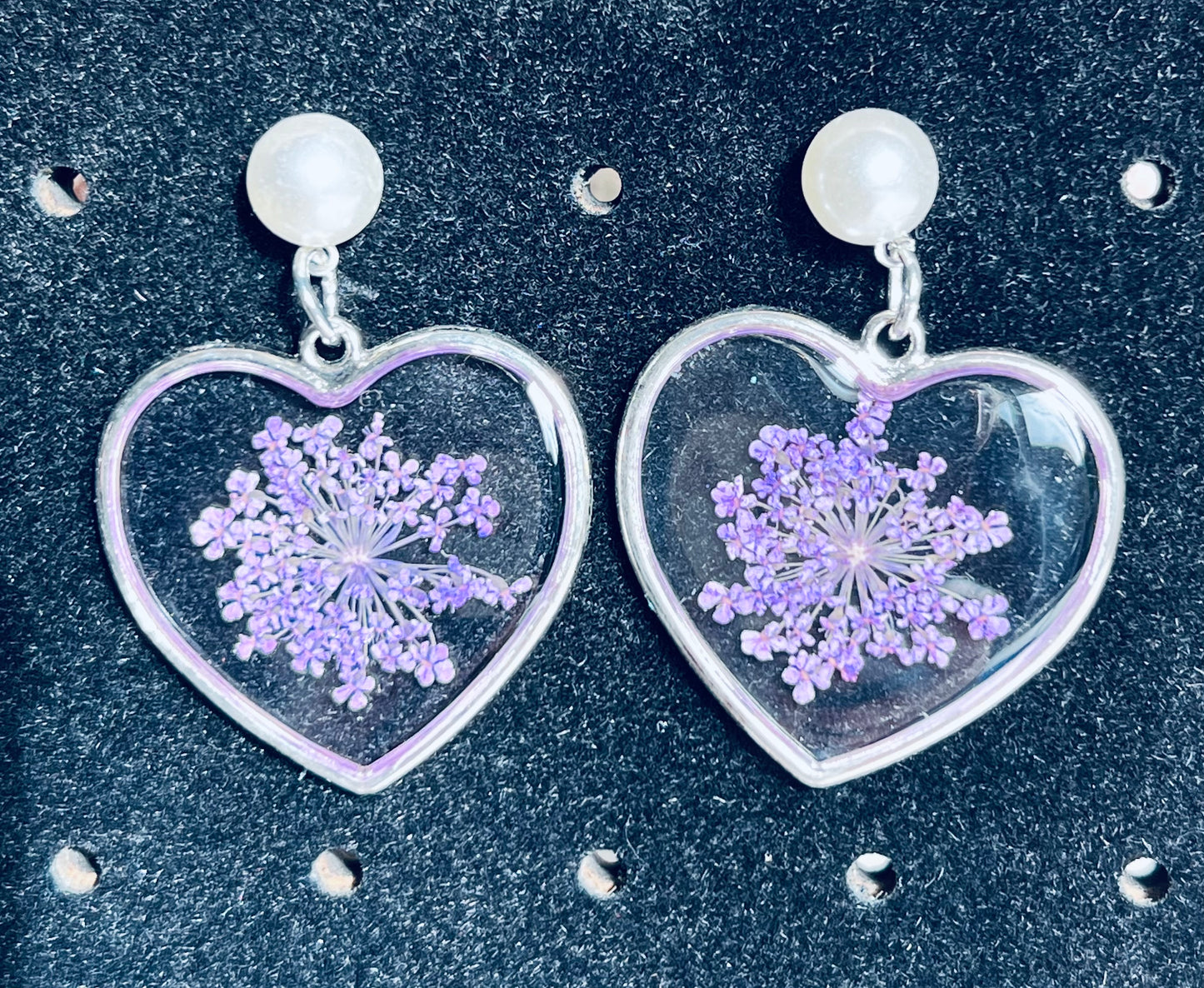 Heart with purple flowers earrings