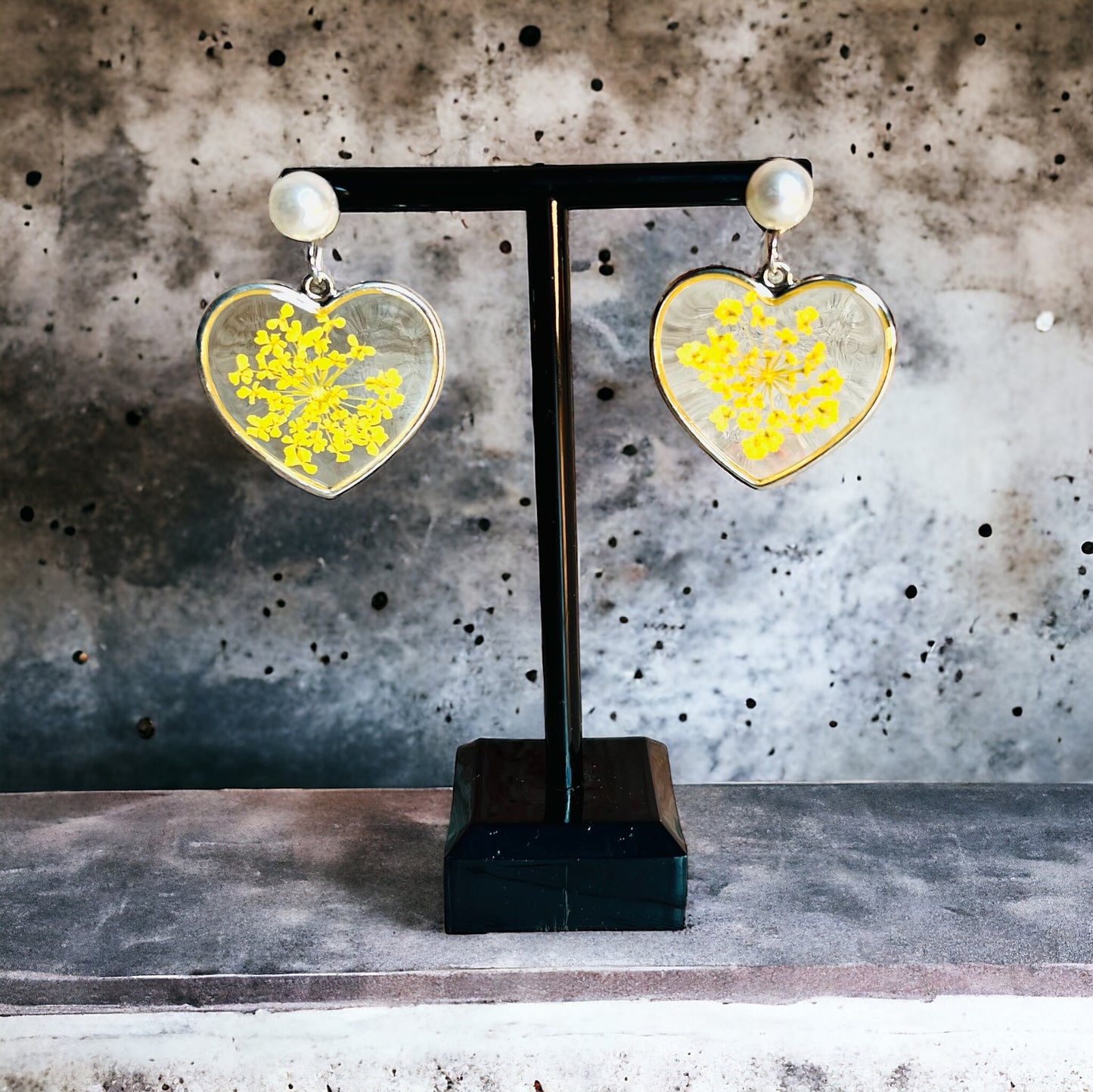 Heart with yellow flowers earrings