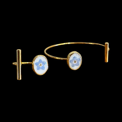 Forget-me-not ring and bracelet gold plated set