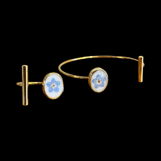 Forget-me-not ring and bracelet gold plated set