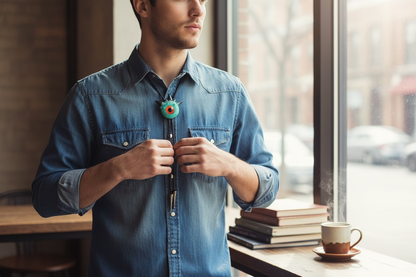 Monster bolo tie in green and black. Model Spiky.