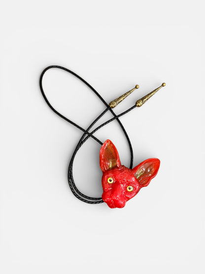 Cat bolo tie in red.