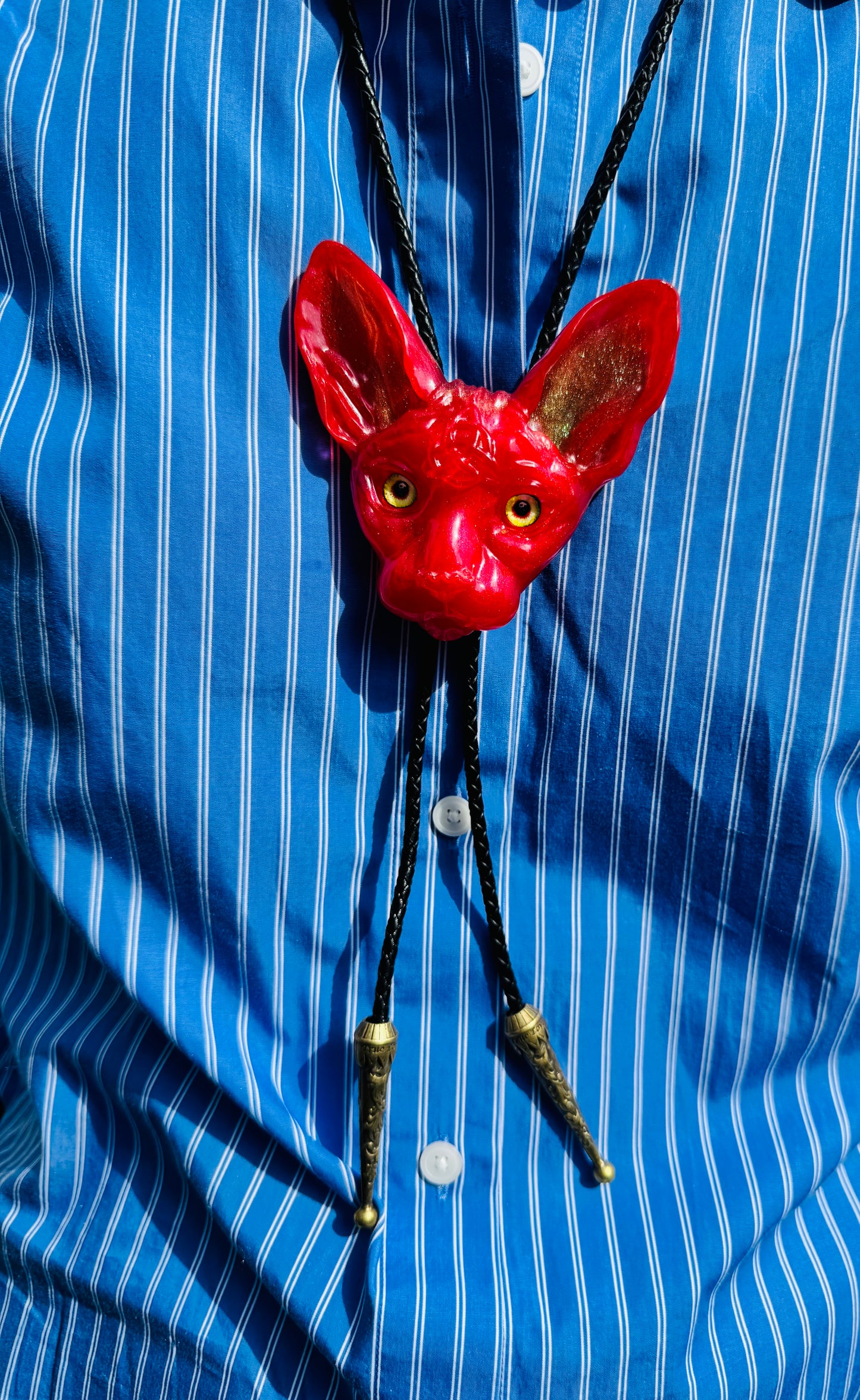 Cat bolo tie in red.