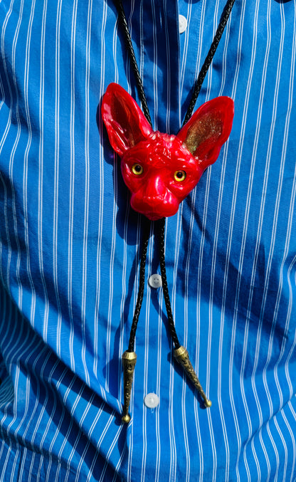 Cat bolo tie in red.