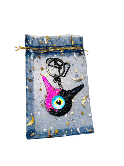 Monster pink and black pastel goth keychain,. Model Pointy.