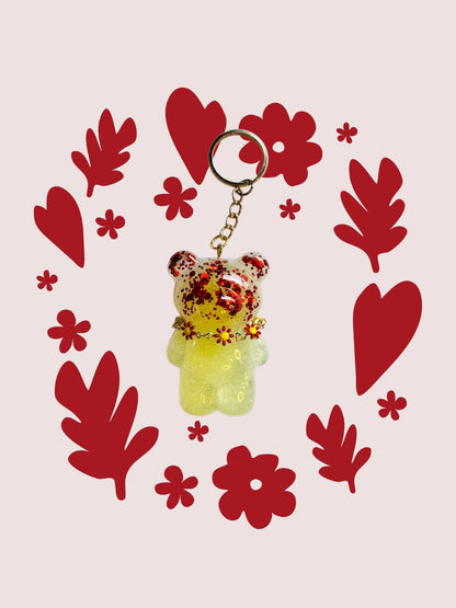 Red and yellow gummy bear keychain
