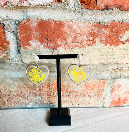 Heart with yellow flowers earrings