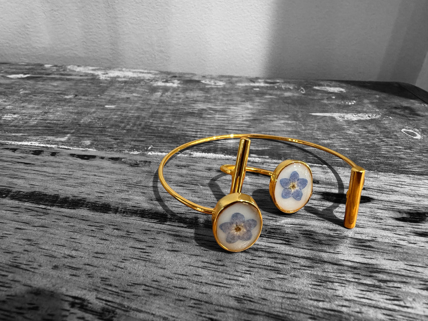 Forget-me-not ring and bracelet gold plated set