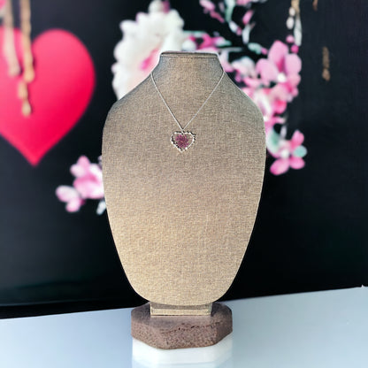 Dried purple flower heart necklace