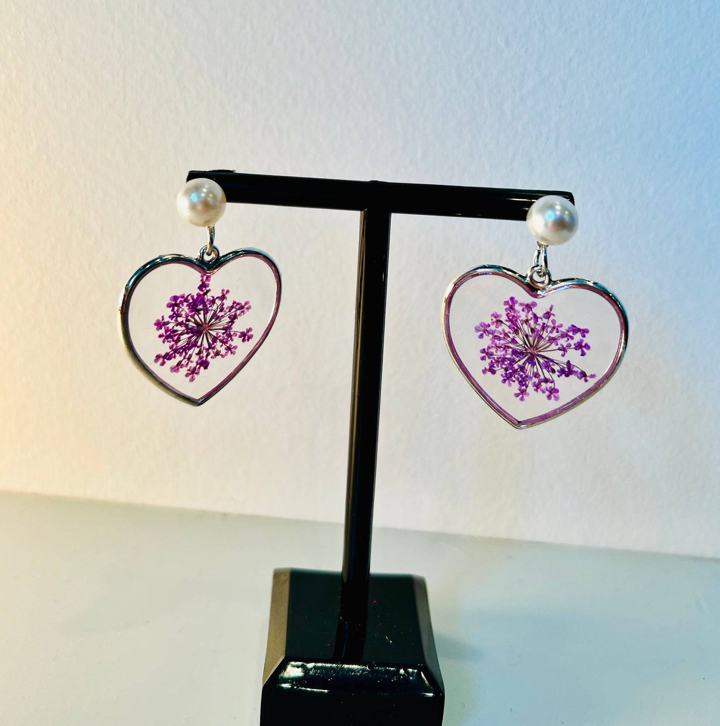 Heart with purple flowers earrings