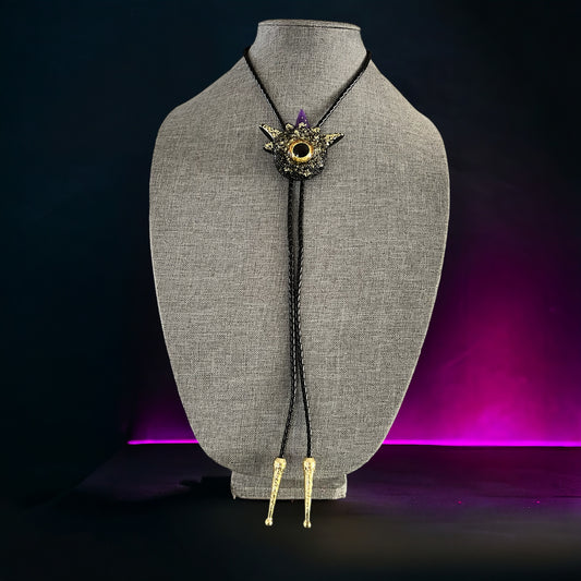 Bolo tie, western style, unique monster bolo necktie, handmade resin jewelry, unisex bolo tie. Model Spiky.