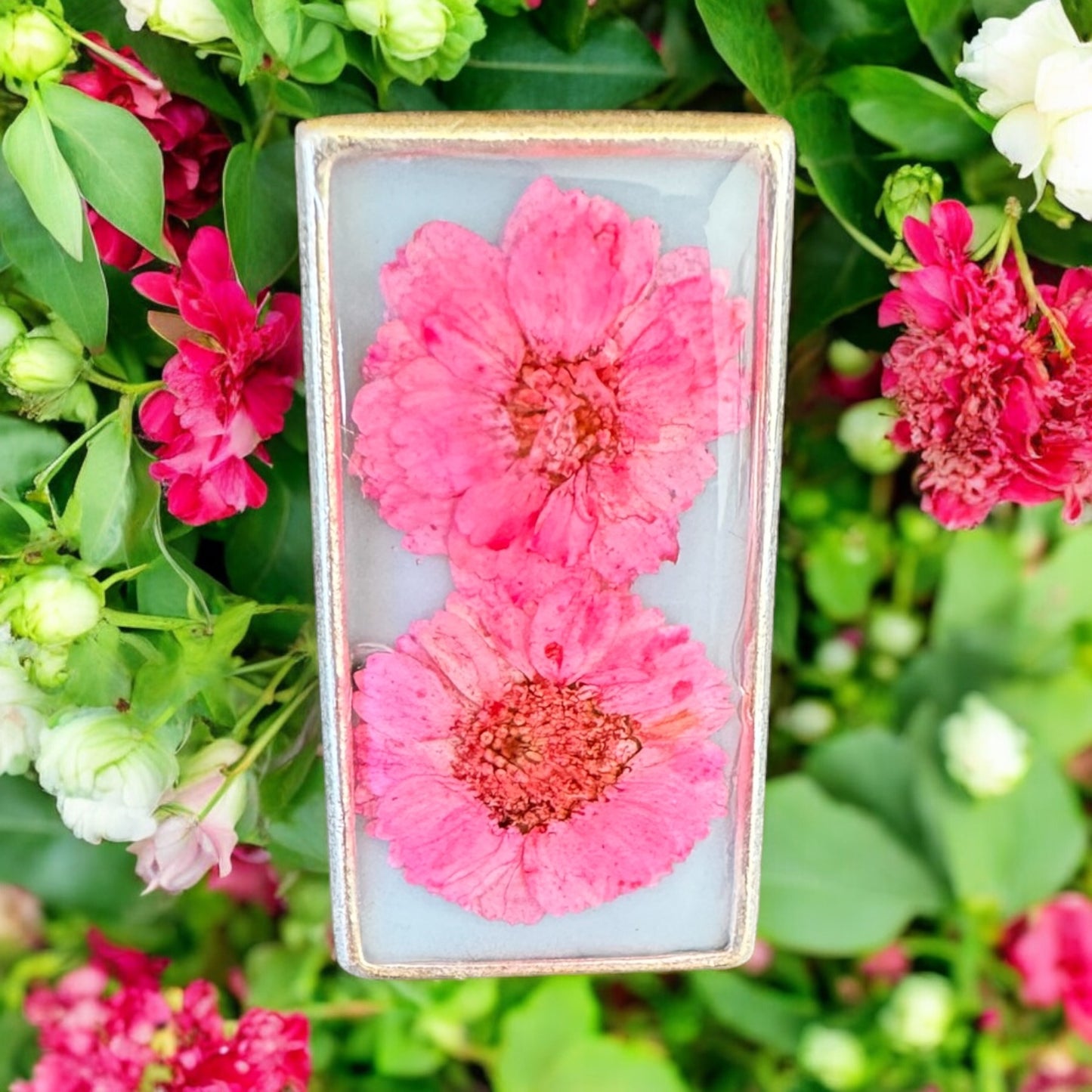 Rectangle ring with pink flowers