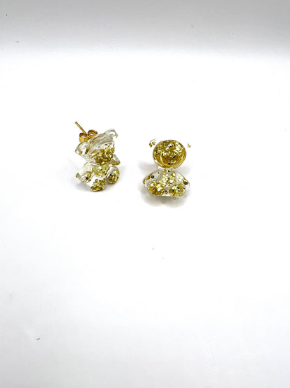 Gold Glitter Teddy Bear Earring Studs