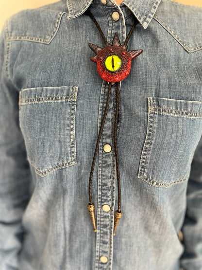 Bolo tie, unique monster bolo necktie, handmade resin jewelry, unisex bolo tie. Model Spiky.