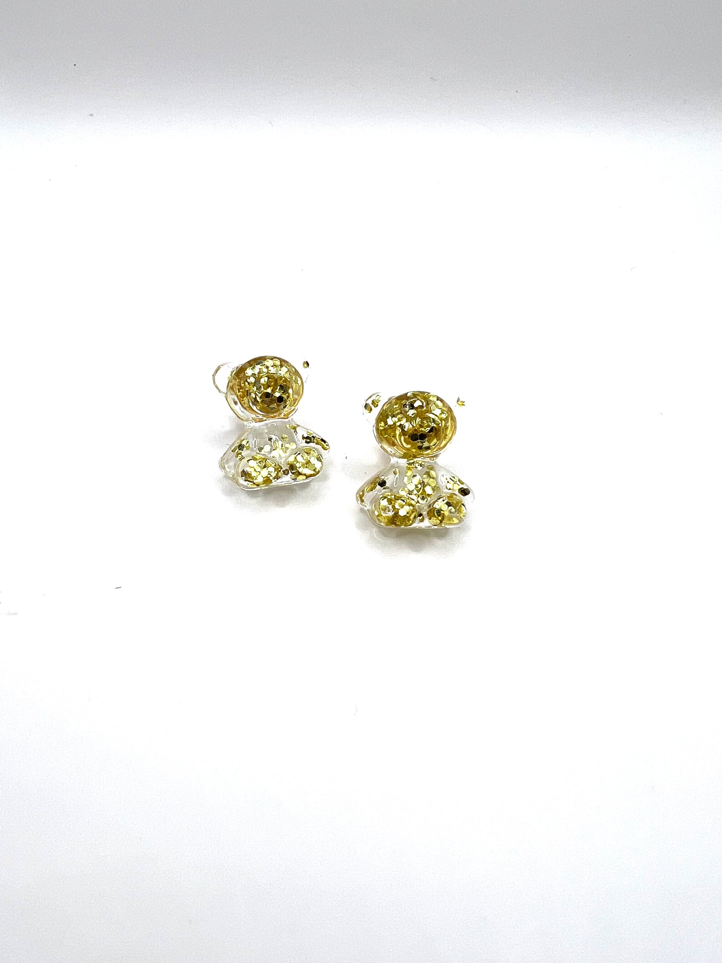 Gold Glitter Teddy Bear Earring Studs