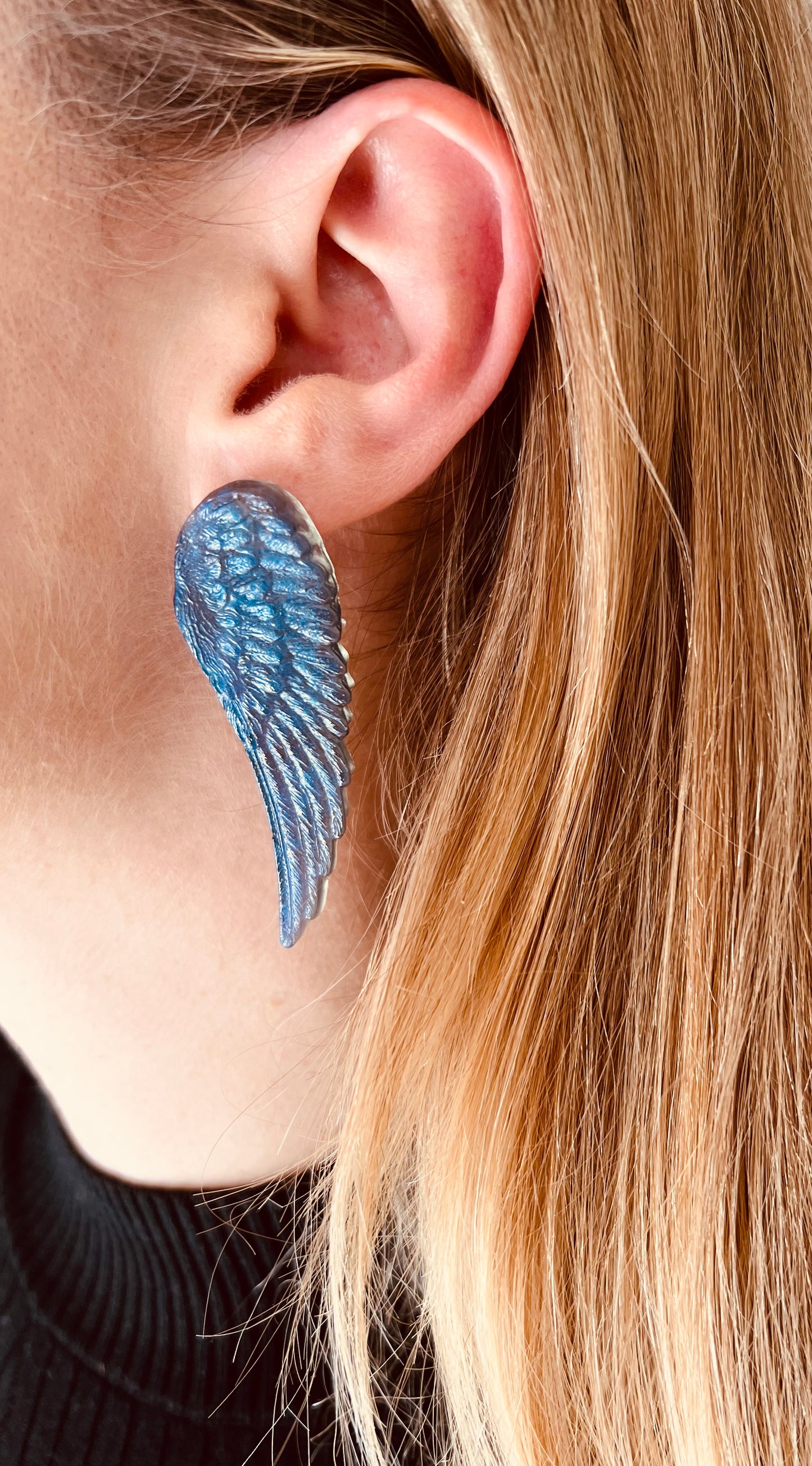 Angel wings earrings, Dark blue wings.