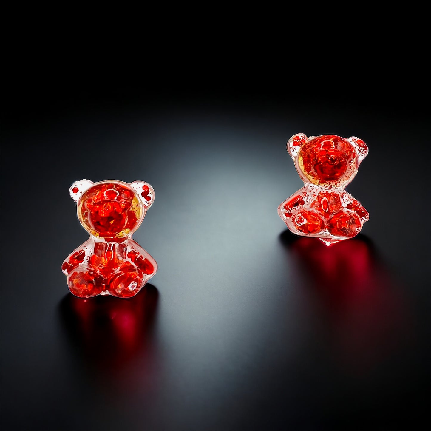 Glittery Red Teddy Bear Earring Studs