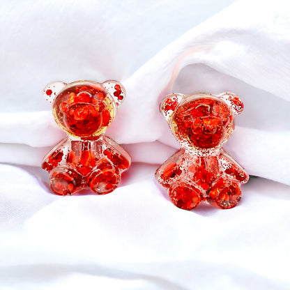 Glittery Red Teddy Bear Earring Studs