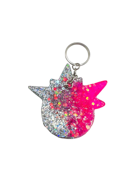 Monster pink and silver glitter keychain. Model Spiky.